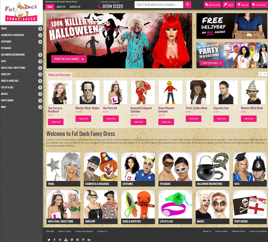 Fat Duck Fancy Dress website designed and built by Northern Monkeys