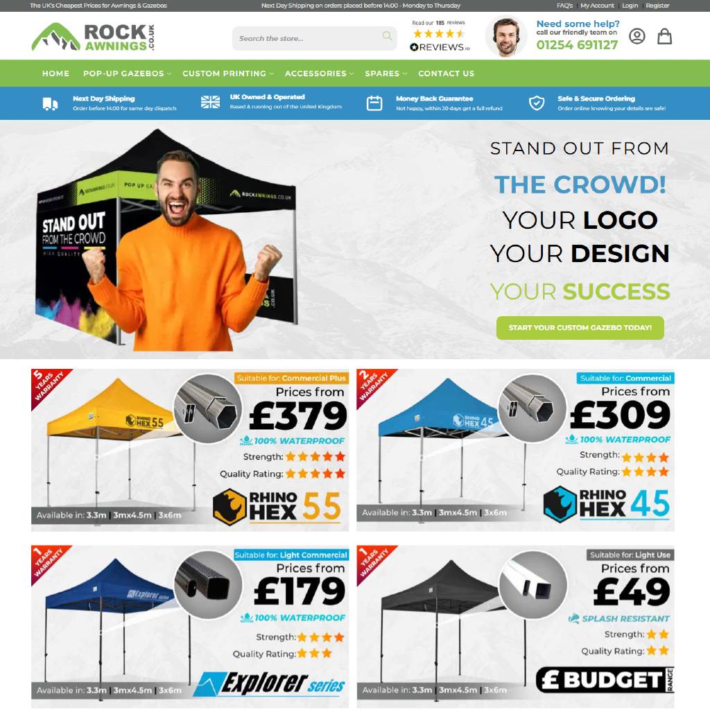 Rock Awnings website designed and built by Northern Monkeys